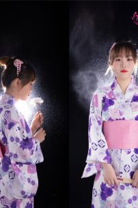 Áo Yukata Nhật Nền Trắng Hoa Tím Môn