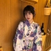 Áo Yukata Nhật Nền Trắng Hoa Tím Môn
