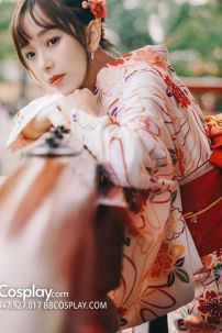 Áo Kimono Nhật Nền Trắng Hoa Cam Tặng Kèm Thắt Lưng