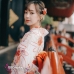 Áo Kimono Nhật Nền Trắng Hoa Cam Tặng Kèm Thắt Lưng