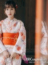 Áo Kimono Nhật Nền Trắng Hoa Cam Tặng Kèm Thắt Lưng