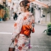 Áo Kimono Nhật Nền Trắng Hoa Cam Tặng Kèm Thắt Lưng