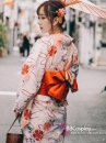 Áo Kimono Nhật Nền Trắng Hoa Cam Tặng Kèm Thắt Lưng