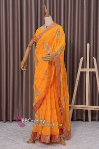 Đồ Ấn Độ - Sari Ấn Độ Cam