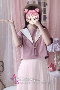 Tramg Phục Nữ Sinh Hồng Ruốc Váy Trắng Siêu Cuteee Size Lớn