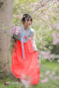 Hanbok Cưới Áo Xanh Váy Carot Vải Gấm