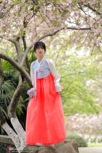 Hanbok Cưới Áo Xanh Váy Carot Vải Gấm