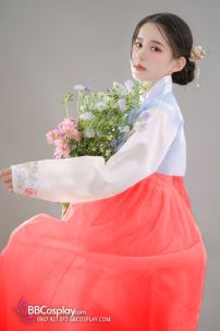 Hanbok Cưới Áo Xanh Váy Carot Vải Gấm