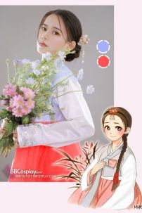 Hanbok Cưới Áo Xanh Váy Carot Vải Gấm