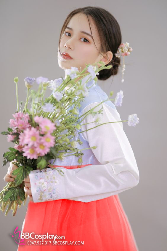 Hanbok Cưới Áo Xanh Váy Carot Vải Gấm