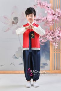 Hanbok Bé Trai Áo Đỏ Quần Xanh