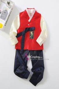 Hanbok Bé Trai Áo Đỏ Quần Xanh