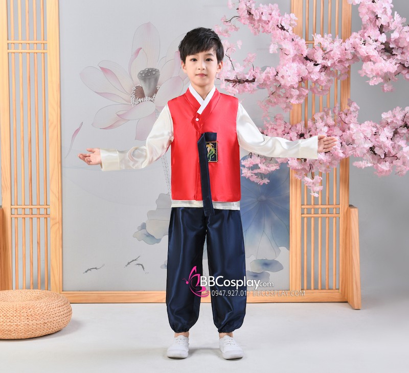 Hanbok Bé Trai Áo Đỏ Quần Xanh