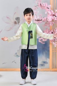 Hanbok Bé Trai Áo Xanh Mạ Quần Xanh