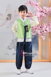Hanbok Bé Trai Áo Xanh Mạ Quần Xanh
