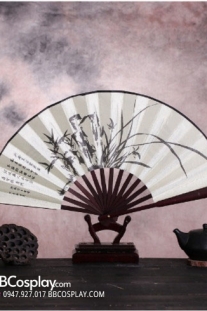 Quạt Lụa Xếp Trắng Hoa Lan