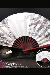 Quạt Lụa Xếp Trắng Cây Tùng