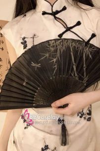 Quạt Xếp Nền Đen Cây Trúc