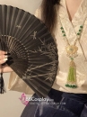 Quạt Xếp Nền Đen Cây Trúc