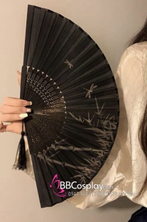 Quạt Xếp Nền Đen Cây Trúc