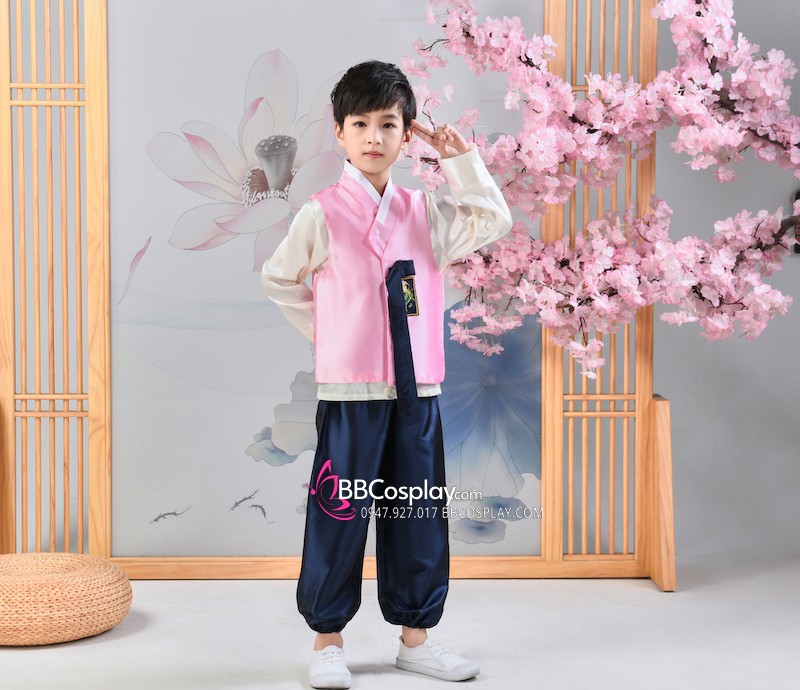 Hanbok Bé Trai Áo Hồng Quần Xanh