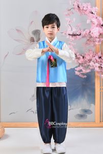 Hanbok Bé Trai Áo Xanh Quần Xanh