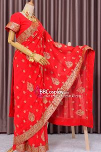 Trang Phục Saree Ấn Độ Đỏ Hàng Nhập Từ Ấn