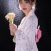 Yukata Nhật Nền Trắng Hoa Leo Tím Hồng