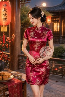 Sườn Xám Thượng Hải Đỏ Ngắn Phượng Hoàng