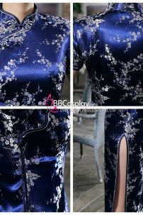 Sườn Xám Thượng Hải Xanh In Hoa