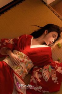 Áo Yukata Đỏ Họa Tiết Bướm Hoa Tặng Kèm Thắt Lưng