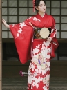 Áo Yukata Đỏ Họa Tiết Bướm Hoa Kèm Thắt Lưng