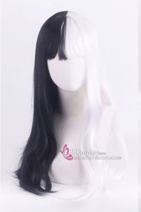 Tóc Giả Dài Nữa Trắng Đen Đuôi Gợn Sóng