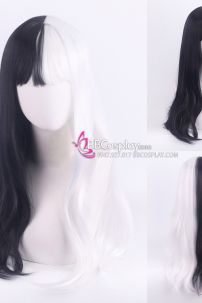 Tóc Giả Dài Nữa Trắng Đen Đuôi Gợn Sóng