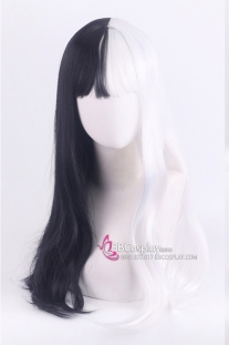 Tóc Giả Dài Nữa Trắng Đen Đuôi Gợn Sóng