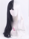 Tóc Giả Dài Nữa Trắng Đen Đuôi Gợn Sóng