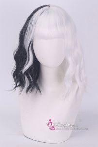 Tóc Giả Ngắn Nữa Trắng Đen Gợn Sóng