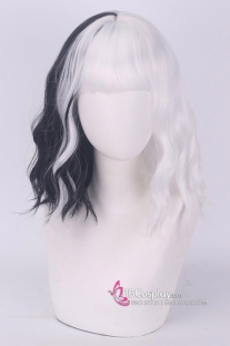 Tóc Giả Ngắn Nữa Trắng Đen Gợn Sóng