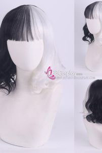 Tóc Giả Ngắn Mái Ngang Nữa Trắng Đen Đuôi Gợn Sóng