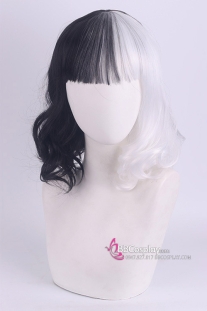 Tóc Giả Ngắn Mái Ngang Nữa Trắng Đen Đuôi Gợn Sóng