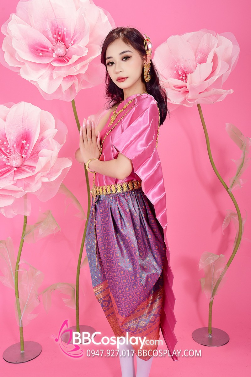 Trang Phục Thái Lan Sabai Hồng Quần Hồng