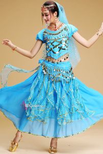 Đồ Múa Bụng Màu Xanh Nhạt Tay Dài Váy Kim Tuyến Rũ Mẫu Mới 2025