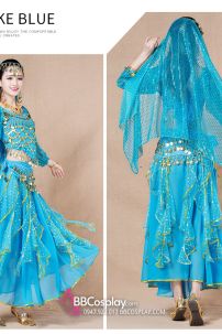 Đồ Múa Bụng Màu Xanh Nhạt Tay Dài Váy Kim Tuyến Rũ Mẫu Mới 2025