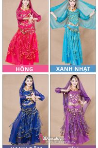 Đồ Múa Bụng Màu Xanh Nhạt Tay Dài Váy Kim Tuyến Rũ Mẫu Mới 2025