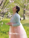 Trang Phục Hanbok Hàn Quốc Áo Xanh Váy Hồng Cam Pastel