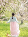 Trang Phục Hanbok Hàn Quốc Áo Xanh Váy Hồng Cam Pastel