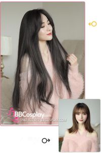 Tóc Giả Nữ Đen Dài Có Mái - 80Cm