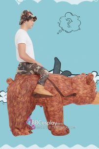 Mascot Người Cưỡi Gấu Nâu Bơm Hơi