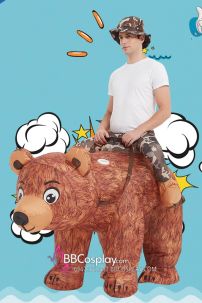 Mascot Người Cưỡi Gấu Nâu Bơm Hơi