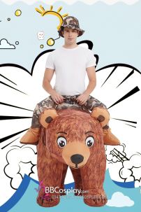 Mascot Người Cưỡi Gấu Nâu Bơm Hơi